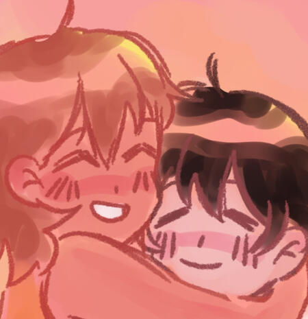 drawing of kel and sunny having a warm hug :)